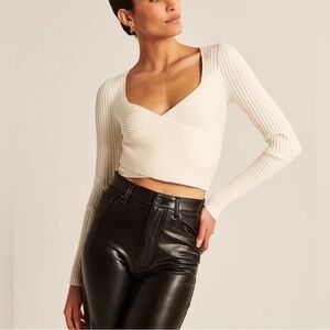 Abercrombie & Fitch Cream Ribbed Wrap Top